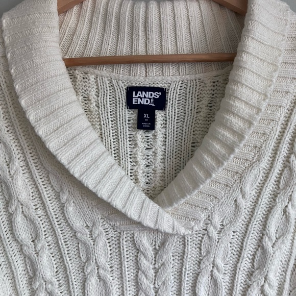 LANDS END Off White Tunic Length Cotton Blend Cable Knit Sweater Size XL - Picture 3 of 11